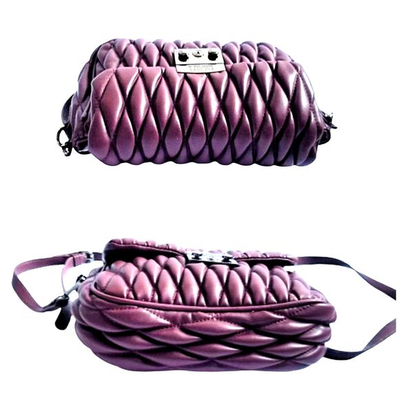 BADGLEY MISCHKA Burgundy Mini Quilted Messenger Bag Vegan Leather Plum - Picture 4 of 13